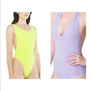 NWT Neon Yellow and Lavender American Apparel Bodysuit Both in Size Large